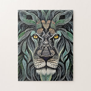 Abstract Shabby Chic King Lion Jigsaw Puzzle