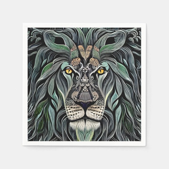 Abstract Shabby Chic King Lion Napkin (Front)