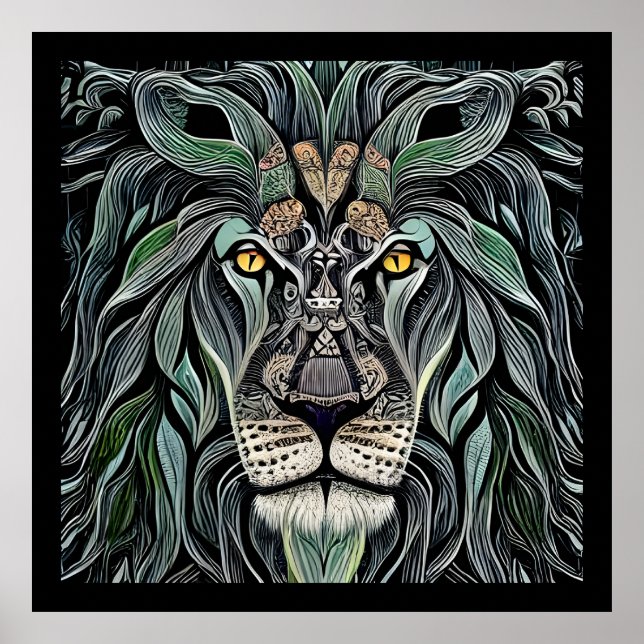 Abstract Shabby Chic King Lion Poster (Front)