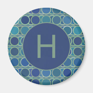 Abstract Shades of Blue Circle Pattern Monogram Magnet