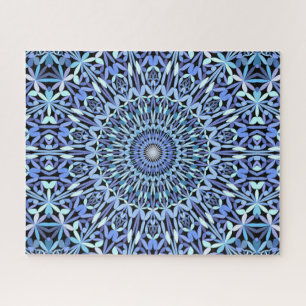 Abstract Shades of Blue Floral Mandala Pattern Jigsaw Puzzle