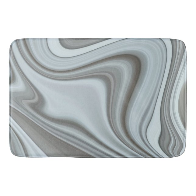Abstract Shades of White and Grey Marble Swirls Bath Mat (Front)