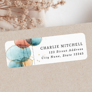Abstract shape blue pink terracotta return address label
