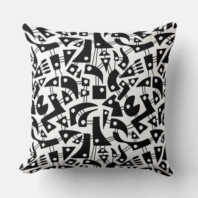Abstract Shapes 180318 - Black on White Cushion (Front)