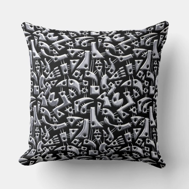Abstract Shapes 180318 - Shiny Silver Cushion (Front)