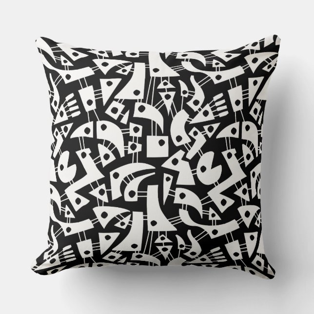 Abstract Shapes 180318 - White on Black Cushion (Front)