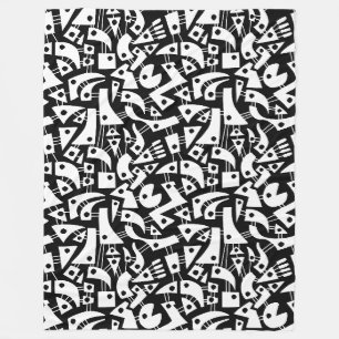 Abstract Shapes 180318 - White on Black Fleece Blanket