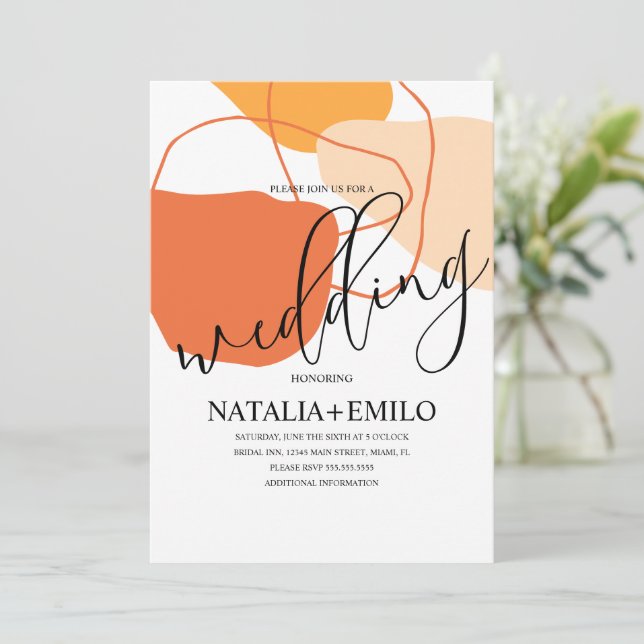 Abstract Shapes and Lines Terracotta Wedding Invitation (Standing Front)