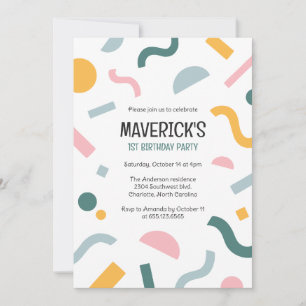 Abstract shapes baby first birthday invitation
