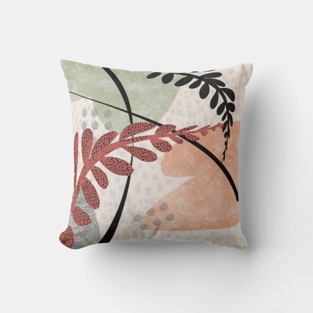  abstract shapes bold stylised leaf design pattern cushion (Front)