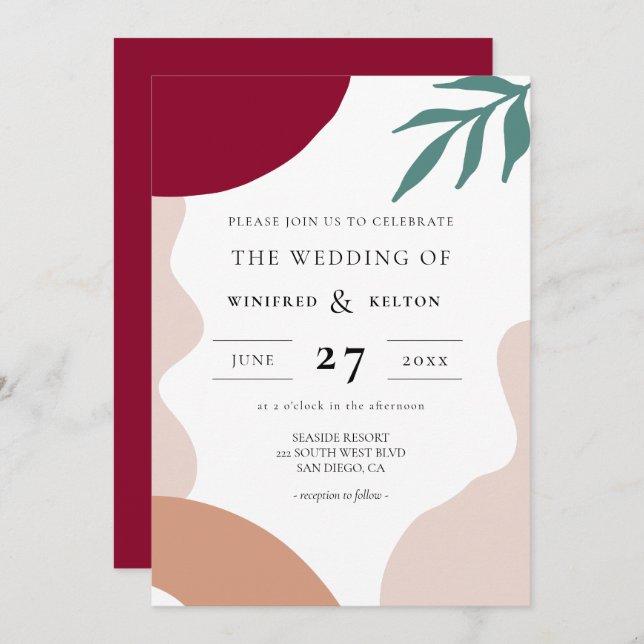 Abstract shapes contemporary wedding invitation (Front/Back)