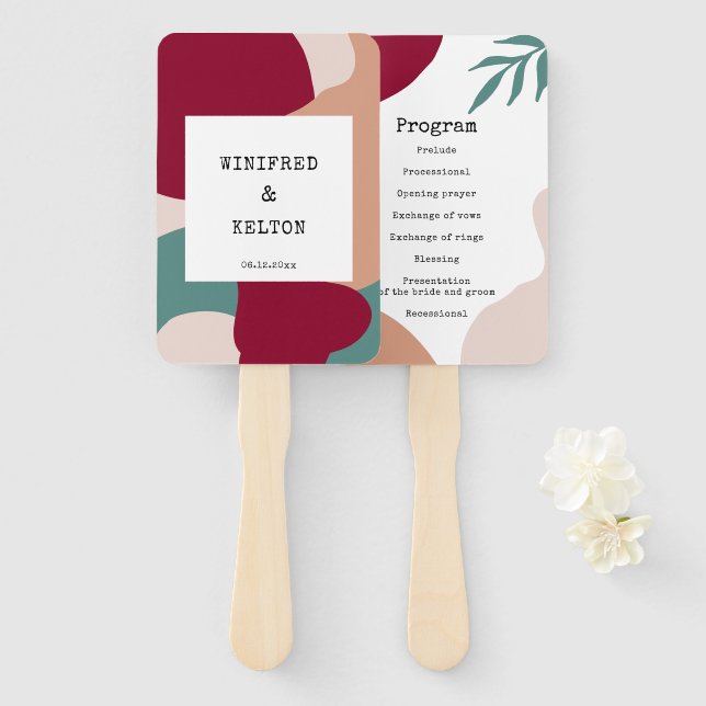 Abstract shapes contemporary wedding program hand fan (Front and Back)