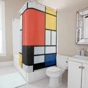 ABSTRACT SHAPES DISTRESSED MONDRIAN SHOWER CURTAIN