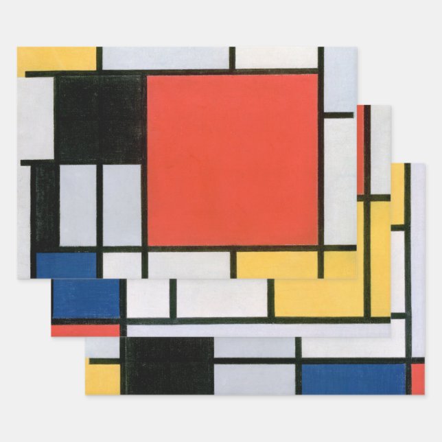 ABSTRACT SHAPES DISTRESSED MONDRIAN WRAPPING PAPER SHEET (Set)