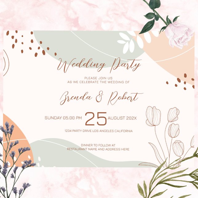 Abstract Shapes & Flowers Wedding Party Invite (Creator Uploaded)