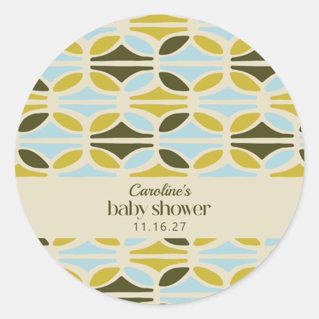 Abstract Shapes Green Blue Baby Shower Custom Classic Round Sticker (Front)