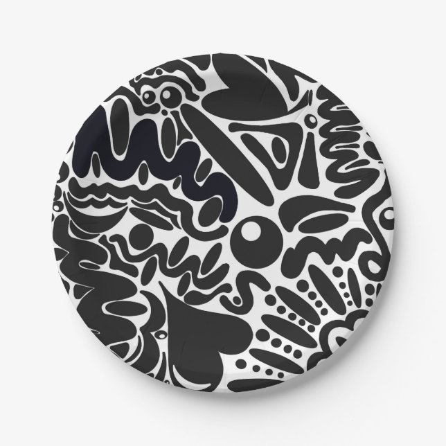 Abstract shapes in black & white paper plate (Front)