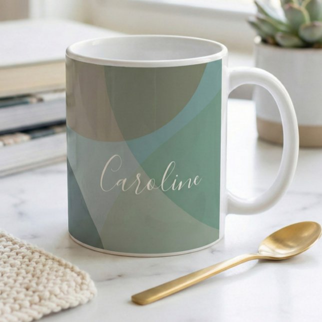 Abstract Shapes in Teal Personalised Script Name Coffee Mug (Creator Uploaded)
