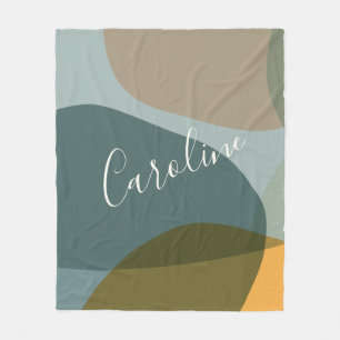 Abstract Shapes in Teal Personalised Script Name   Fleece Blanket