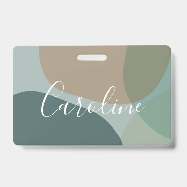 Abstract Shapes in Teal Personalised Script Name   ID Badge (Front)