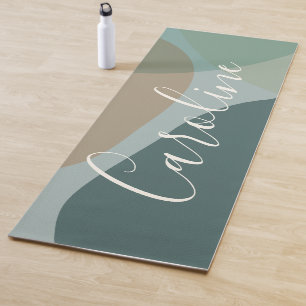 Abstract Shapes in Teal Personalised Script Name  Yoga Mat