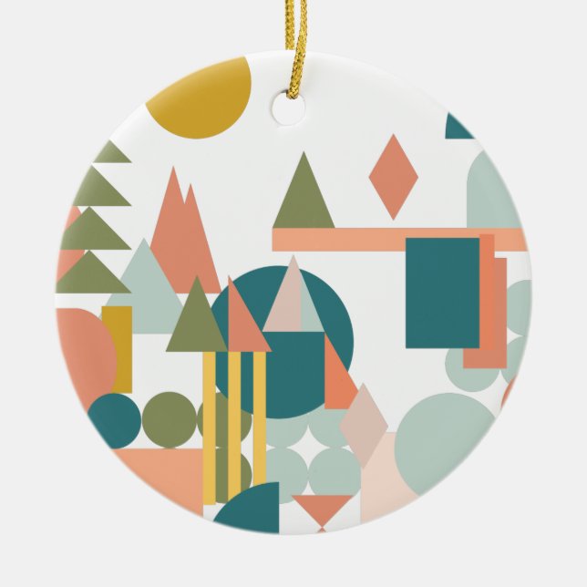 Abstract Shapes Landscape Blue Green Geometric Ceramic Ornament (Front)