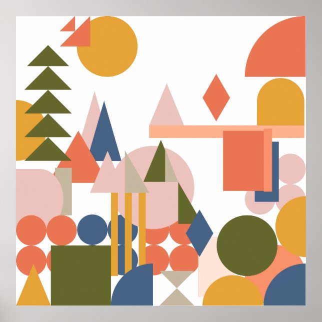 Abstract Shapes Landscape Geometric Folk Colours Poster (Front)