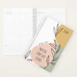 Abstract Shapes Making Every Day Count Undated Planner<br><div class="desc">Personalised Planner with trendy abstract shapes,  botanical outline drawings and elegant handwritten script. The positive affirmation reads "making every day count" which you can edit and you can also add your name and the year. The design has a modern colour palette of ochre yellow,  blush peach and green.</div>