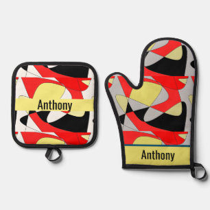 abstract shapes - name oven mitt & pot hol holder set