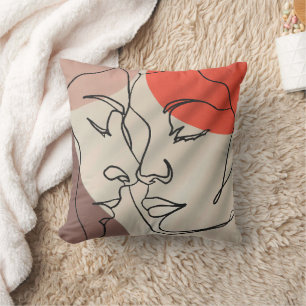 Abstract Shapes One Line Drawing Minimalist Couple Cushion