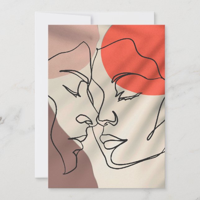 Abstract Shapes One Line Drawing Minimalist Couple Holiday Card (Front)