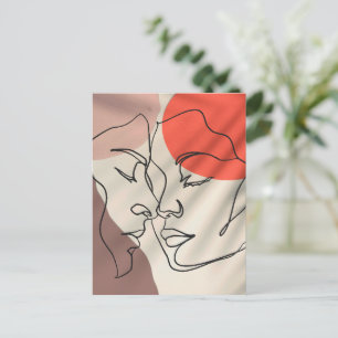 Abstract Shapes One Line Drawing Minimalist Couple Postcard