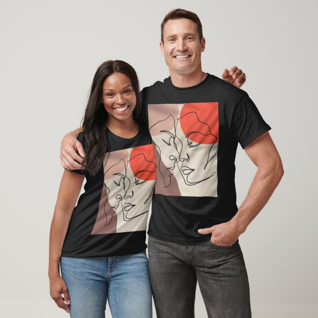 Abstract Shapes One Line Drawing Minimalist Couple T-Shirt (Unisex)