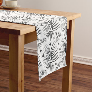 Abstract Shapes Seamless Pattern in Black and Whit Short Table Runner