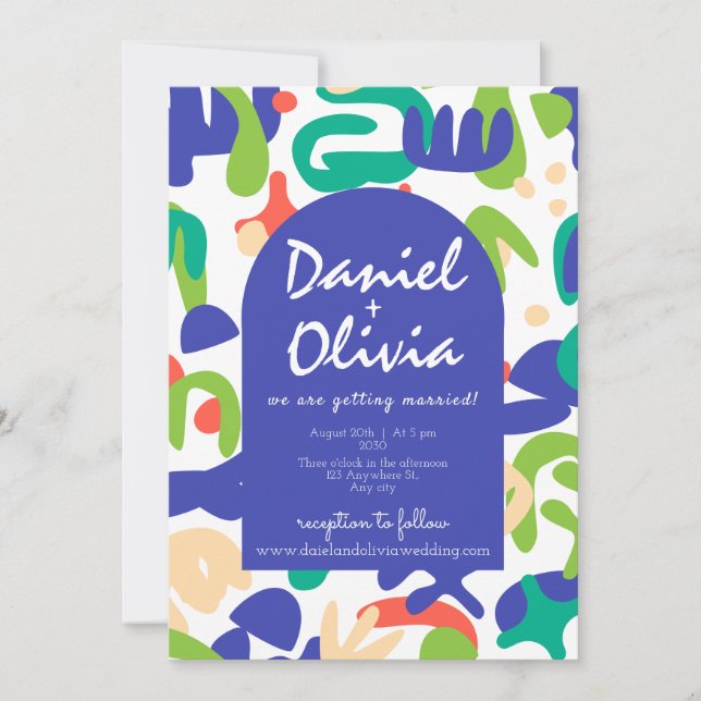 Abstract Shapes Seamless Pattern with QR Wedding Invitation (Front)