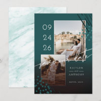 Abstract Shapes Teal Green Marble Back & 2 Photos