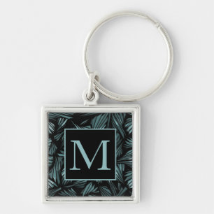 Abstract Shattered Glass Blue Pattern Monogram Key Ring