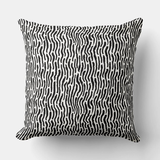 Abstract Shibori Style Stripes - Black on White Cushion (Front)