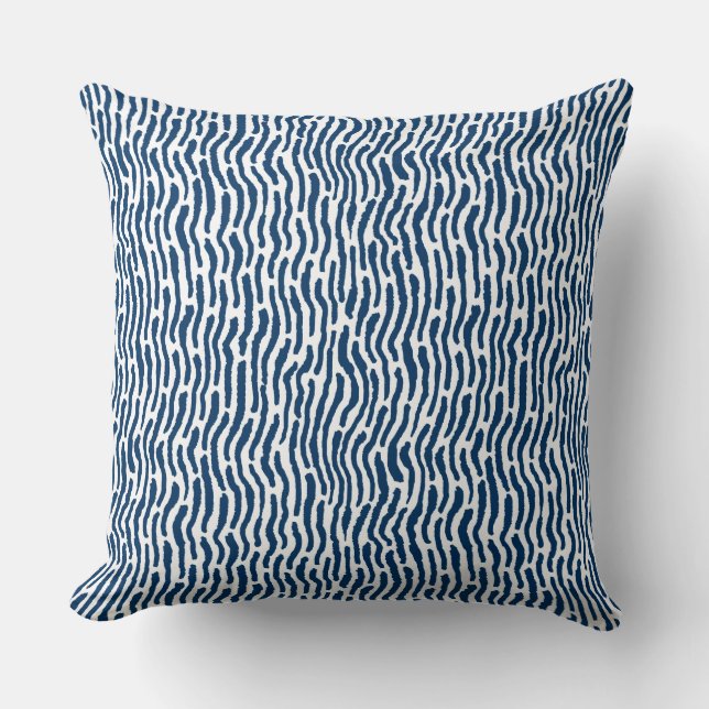 Abstract Shibori Style Stripes - Blue on White Cushion (Front)