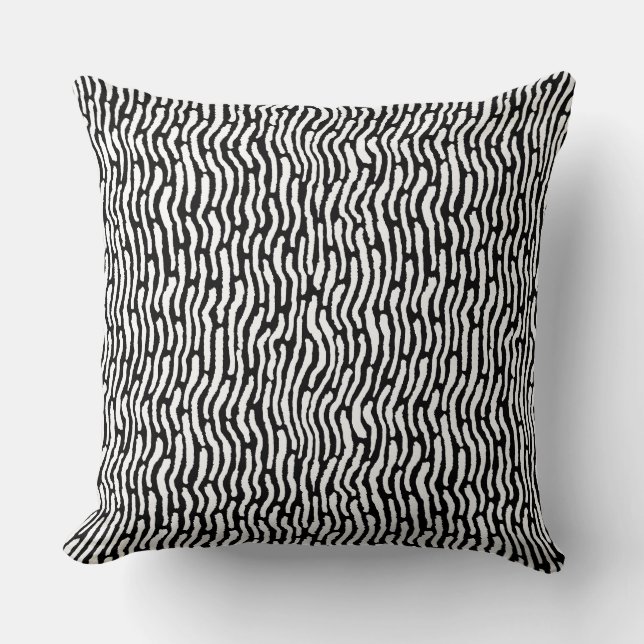 Abstract Shibori Style Stripes - White on Black Cushion (Front)