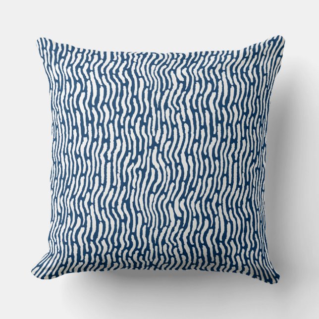 Abstract Shibori Style Stripes - White on Blue Cushion (Front)
