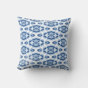 Abstract Shibori Tie Dye Pattern Blue White Cushion
