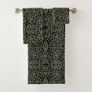 Abstract Shimmer Tubing With Green And Gold Colour Bath Towel Set