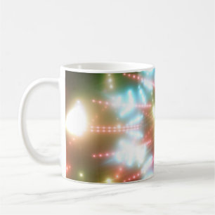 abstract shiny neon background with beams and star coffee mug