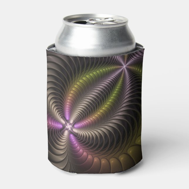 Abstract Shiny Trippy Colourful 3D Fractal Art Can Cooler (Can Front)