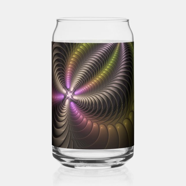 Abstract Shiny Trippy Colourful 3D Fractal Art Can Glass (Front)