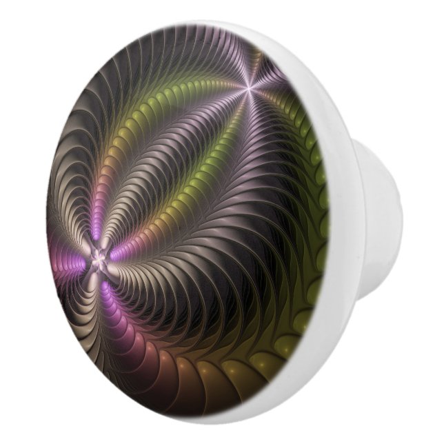 Abstract Shiny Trippy Colourful 3D Fractal Art Ceramic Knob (Right)