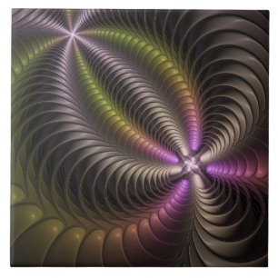 Abstract Shiny Trippy Colourful 3D Fractal Art Ceramic Tile