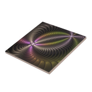Abstract Shiny Trippy Colourful 3D Fractal Art Ceramic Tile