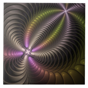 Abstract Shiny Trippy Colourful 3D Fractal Art Ceramic Tile